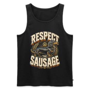 Dachshund Wire-haired Dachshund Respect The Sausage - Men's Premium Organic Tank Top - black - Front - AI Model Male 178 light (178cm)
