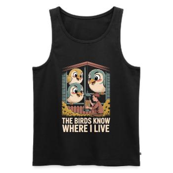 Les oiseaux connaissent ma maison - Débardeur bio Premium Homme - noir - Devant - Michal (187cm)