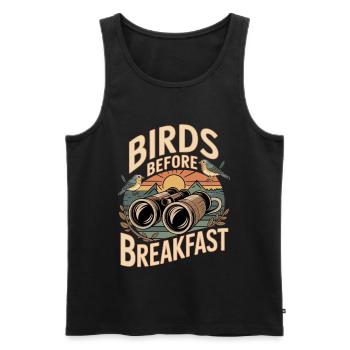 Des oiseaux avant le petit-déjeuner - Débardeur bio Premium Homme - noir - Devant - Michal (187cm)