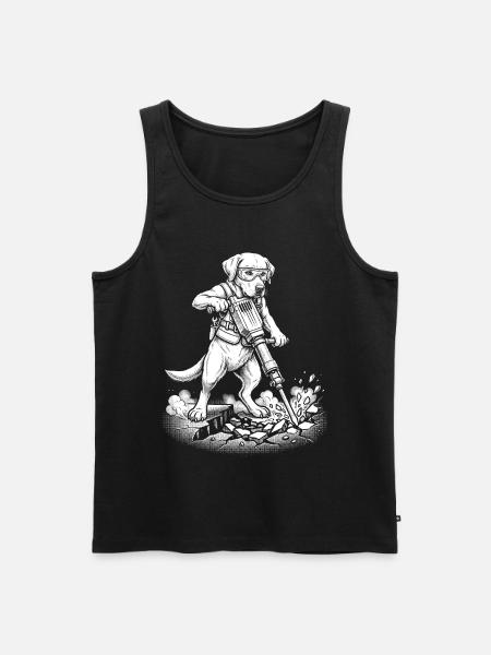 Bauarbeiter Hund mit Presslufthammer, Handwerk - Männer Premium Bio Tank Top - Schwarz