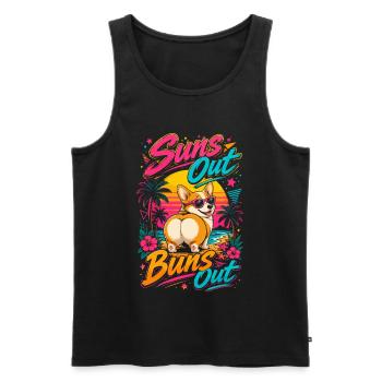 Corgi Plage Suns Out Buns Out | Humour Été Rétro - Débardeur bio Premium Homme - noir - Devant - Michal (187cm)