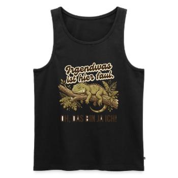 Irgendwas ist hier faul Leguan Spruch - Männer Premium Bio Tank Top - Schwarz - Vorne - Michal (187cm)