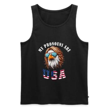 Meine Pronomen sind USA - Männer Premium Bio Tank Top - Schwarz - Vorne - Michal (187cm)
