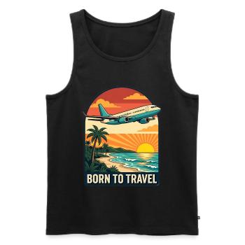 Born to Travel Palm Sea Beach with Air Plane - Men's Premium Organic Tank Top - black - Front - Michal (187cm)