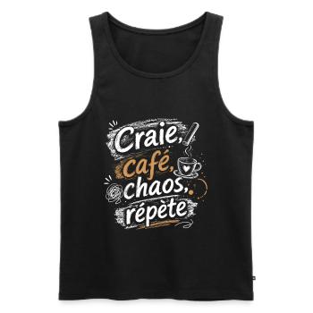 Craie Café Chaos Répète Rentrée Scolaire 2026 - 20 - Débardeur bio Premium Homme - noir - Devant - Michal (187cm)
