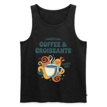 Petit-déjeuner, bonheur du matin, café et croissants - Débardeur bio Premium Homme - noir - Devant - Michal (187cm)