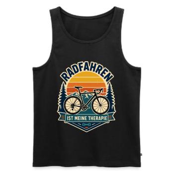 Radfahren ist meine Therapie – Retro Bergtour - Männer Premium Bio Tank Top - Schwarz - Vorne - Michal (187cm)