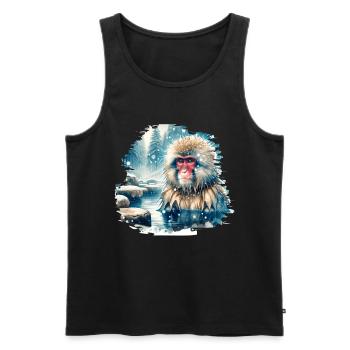 Japanese macaque motif - Men's Premium Organic Tank Top - black - Front - Michal (187cm)