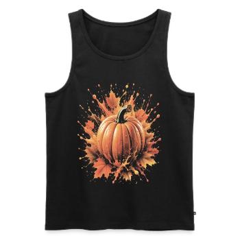 Citrouille Automne Splash Art Feuille Erable - Débardeur bio Premium Homme - noir - Devant - Michal (187cm)