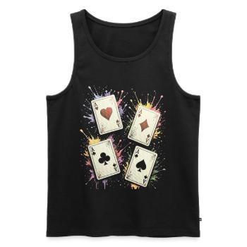 Cartes Carre d As Multicolore Splash Art - Débardeur bio Premium Homme - noir - Devant - Michal (187cm)