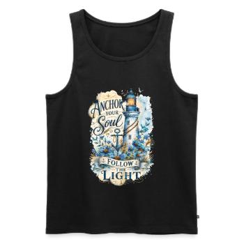 Anchor Your Soul – Lighthouse Watercolor - Men's Premium Organic Tank Top - black - Front - Michal (187cm)