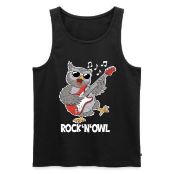 Rock N’Owl – Owl avec guitare électrique - Débardeur bio Premium Homme - noir - Devant - Michal (187cm)