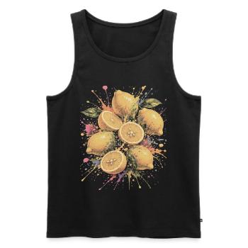 Lemon Yellow Citrus Multicolor Splash Art - Men's Premium Organic Tank Top - black - Front - Michal (187cm)