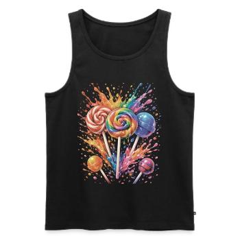 Sucette Bonbon Multicolore Splash Art - Débardeur bio Premium Homme - noir - Devant - Michal (187cm)