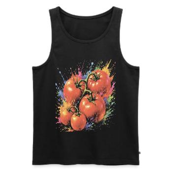 Tomato on the Vine, mehrfarbiges Gemüse, Splash Art - Männer Premium Bio Tank Top - Schwarz - Vorne - Michal (187cm)