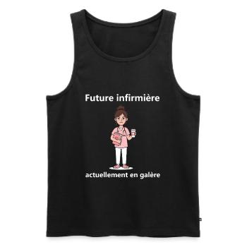 Étudiante Infirmière Épuisée - Cadeau Humour IFSI  - Débardeur bio Premium Homme - noir - Devant - Michal (187cm)