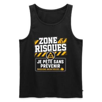 Pète Péteur Cadeau humour personnalisé - Débardeur bio Premium Homme - noir - Devant - Michal (187cm)