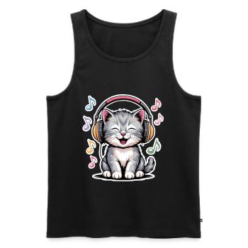 Chat de la musique - Débardeur bio Premium Homme - noir - Devant - Michal (187cm)