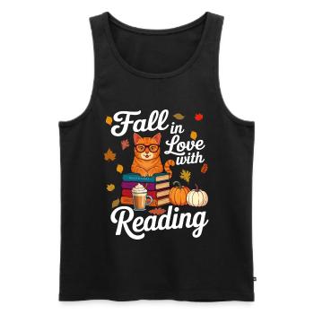 Chat qui lit des livres Automne Citrouille - Amoureux des livres - Débardeur bio Premium Homme - noir - Devant - Michal (187cm)