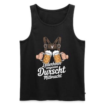 Lederhosn vergessen – Durscht Mitbracht - Männer Premium Bio Tank Top - Schwarz - Vorne - Michal (187cm)