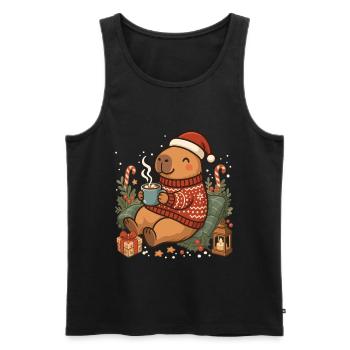 Capybara im Weihnachtspullover - Männer Premium Bio Tank Top - Schwarz - Vorne - Michal (187cm)