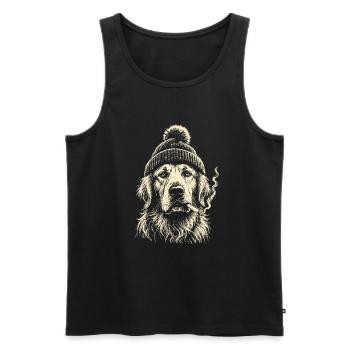 Vintage Smoking Golden Retriever Beanie Dog Meme  - Männer Premium Bio Tank Top - Schwarz - Vorne - Michal (187cm)
