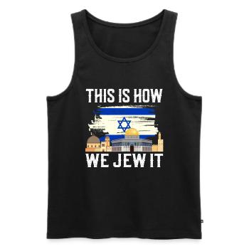 Israel - Men's Premium Organic Tank Top - black - Front - AI Model Male 178 light (178cm)