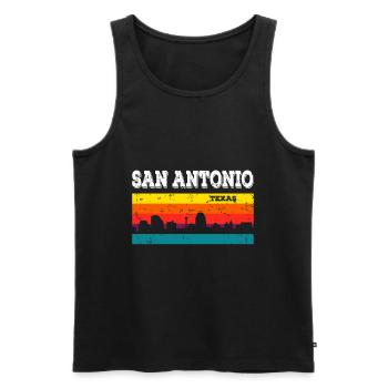 San Antonio Texas - Men's Premium Organic Tank Top - black - Front - AI Model Male 178 light (178cm)
