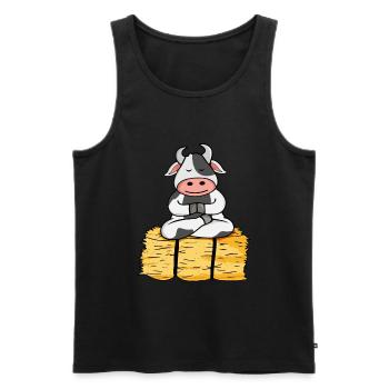 Cadeau de vache Femmes Vaches Méditez Yoga - Débardeur bio Premium Homme - noir - Devant - Michal (187cm)