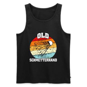 Old Schmetterhand Badminton - Männer Premium Bio Tank Top - Schwarz - Vorne - AI Model Male 178 light (178cm)