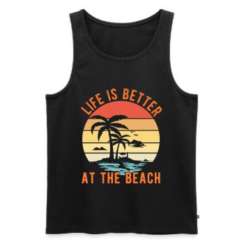 Das Leben ist besser am Strand - Retro Sonnenuntergang - Männer Premium Bio Tank Top - Schwarz - Vorne - Michal (187cm)