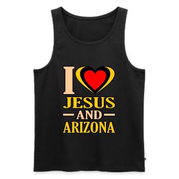 Je cœur Jésus et arizona cadeau - Débardeur bio Premium Homme - noir - Devant - Michal (187cm)