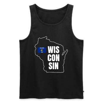 Wisconsin travel gift - Men's Premium Organic Tank Top - black - Front - AI Model Male 178 light (178cm)