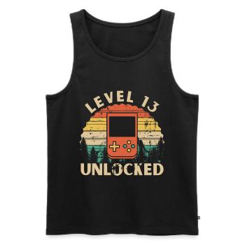 Level 13 freigeschaltet - Männer Premium Bio Tank Top - Schwarz - Vorne - AI Model Male 178 light (178cm)