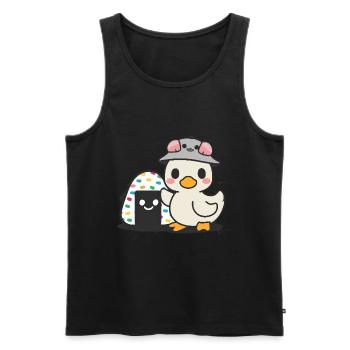 Caneton kawaii dans le style dessin animé avec de gros onigiri - Débardeur bio Premium Homme - noir - Devant - Michal (187cm)
