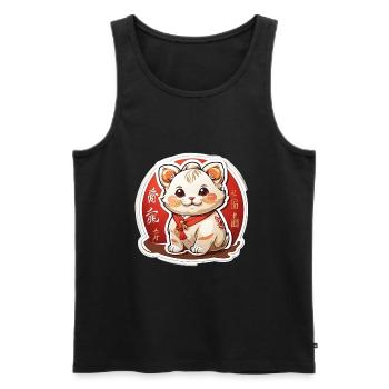 Chat chanceux chinois - Débardeur bio Premium Homme - noir - Devant - AI Model Male 178 light (178cm)