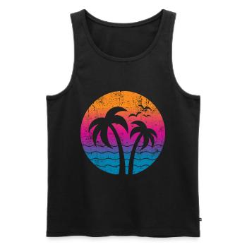 Vintage Palmen Sommer Sonnenuntergang - Männer Premium Bio Tank Top - Schwarz - Vorne - Michal (187cm)