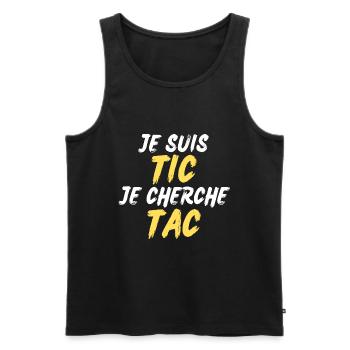 Je Suis TIC Je Cherche TAC - Débardeur bio Premium Homme - noir - Devant - AI Model Male 178 light (178cm)