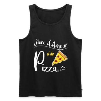 Vivre d'amour et de pizza. Humour - Débardeur bio Premium Homme - noir - Devant - Michal (187cm)