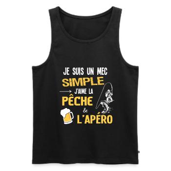 Je suis un mec simple. Humour Pêcheur Apéros - Débardeur bio Premium Homme - noir - Devant - Michal (187cm)