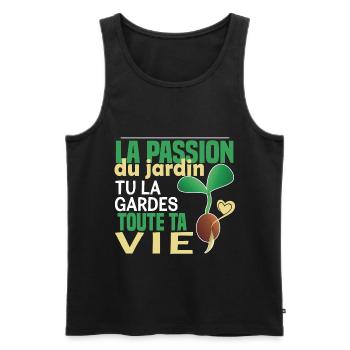 La passion du jardin, tu la gardes toute ta vie - Débardeur bio Premium Homme - noir - Devant - Michal (187cm)