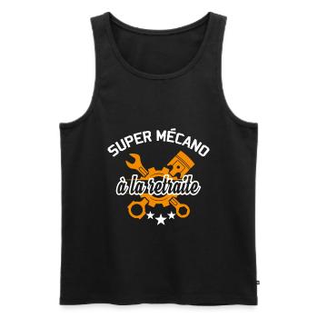 Super mécano à la retraite. Humour mécanicien - Débardeur bio Premium Homme - noir - Devant - AI Model Male 178 light (178cm)