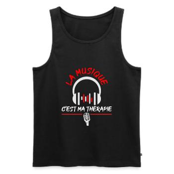 la musique c est ma thérapie, humour passion - Débardeur bio Premium Homme - noir - Devant - Michal (187cm)