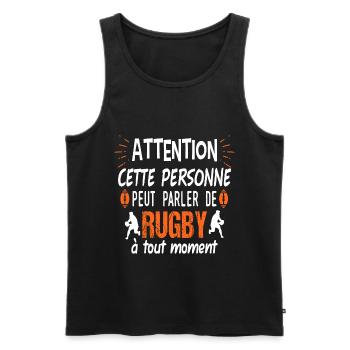 Attention cette personne peut parler de rugby - Débardeur bio Premium Homme - noir - Devant - Michal (187cm)