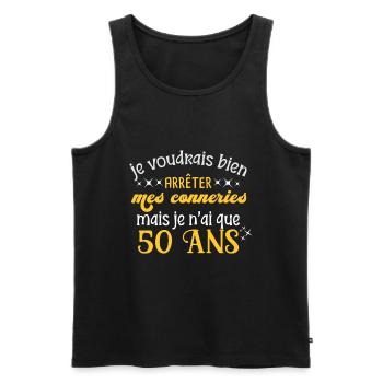 Anniversaire 50 ans, idée cadeau humour âge - Débardeur bio Premium Homme - noir - Devant - Michal (187cm)