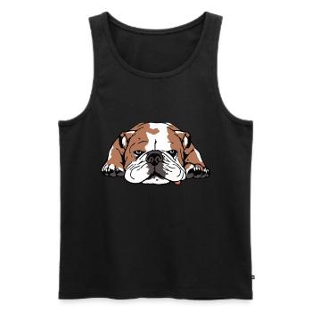 Bulldog anglais allongé fatigué - Débardeur bio Premium Homme - noir - Devant - AI Model Male 178 light (178cm)