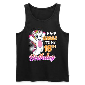 18 ans fille 18ème anniversaire licorne - Débardeur bio Premium Homme - noir - Devant - Michal (187cm)
