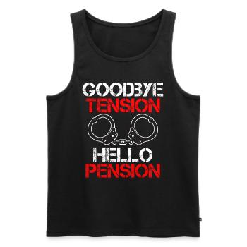 Rente 2023 Adieu Tension Hello Pension - Débardeur bio Premium Homme - noir - Devant - Michal (187cm)