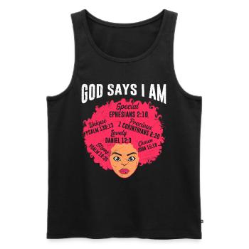 God Says Bible Woman Power Afro African Woman - Men's Premium Organic Tank Top - black - Front - AI Model Male 178 light (178cm)