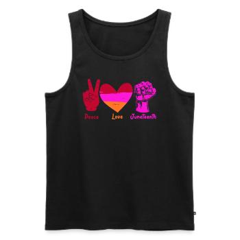 Peace Love Juneteenth African Woman - Men's Premium Organic Tank Top - black - Front - AI Model Male 178 light (178cm)